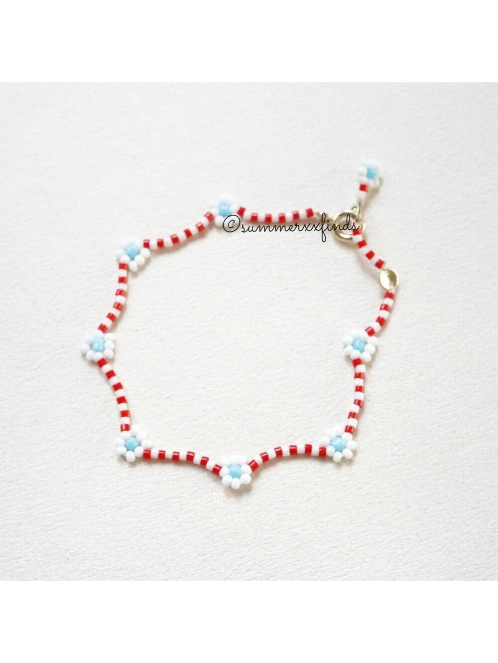 Roxanne Assoulin Daisy Anklet Red White - Picture 2 of 5